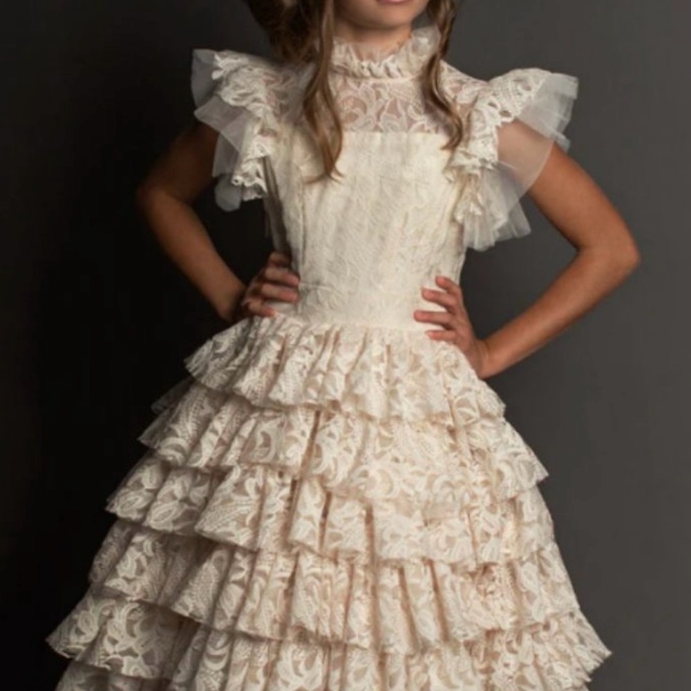 Joyfolie Anouk Ruffle filled Lace Boho Dress Vintage Ivory Girls Size 14 NEW